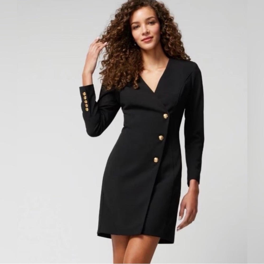 White House Black Market Black long sleeve blazer dress with Gold Buttons